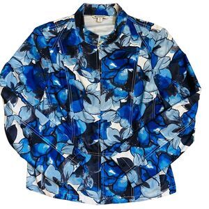 Spanner Blue Floral Lightweight Zip Up Long Sleeve Casual Career Jacket Size 12